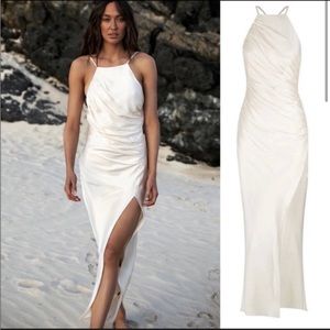 Shona Joy La Lune Gathered Square Neck Bias Dress in Cream Size 6